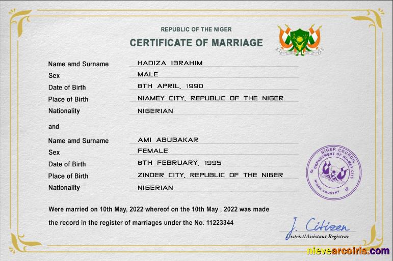 Niger marriage certificate